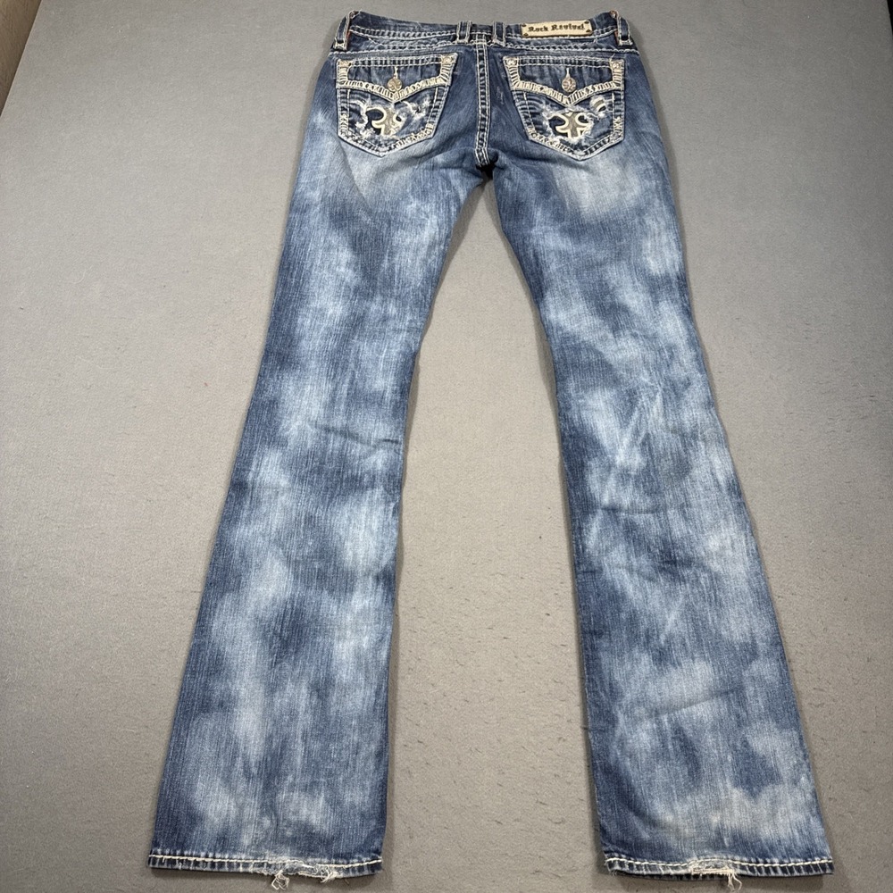 Rock Revival Gloria Boot Jeans Women's 29 Fleur rhinestone distressed - Picture 2 of 10